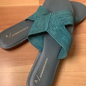 Anthropologie Turquoise Raffia Boho Sandal
